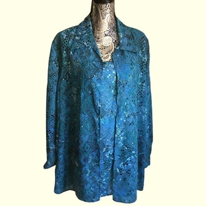 Notations womens two layered Semi sheer‎ teal blouse
